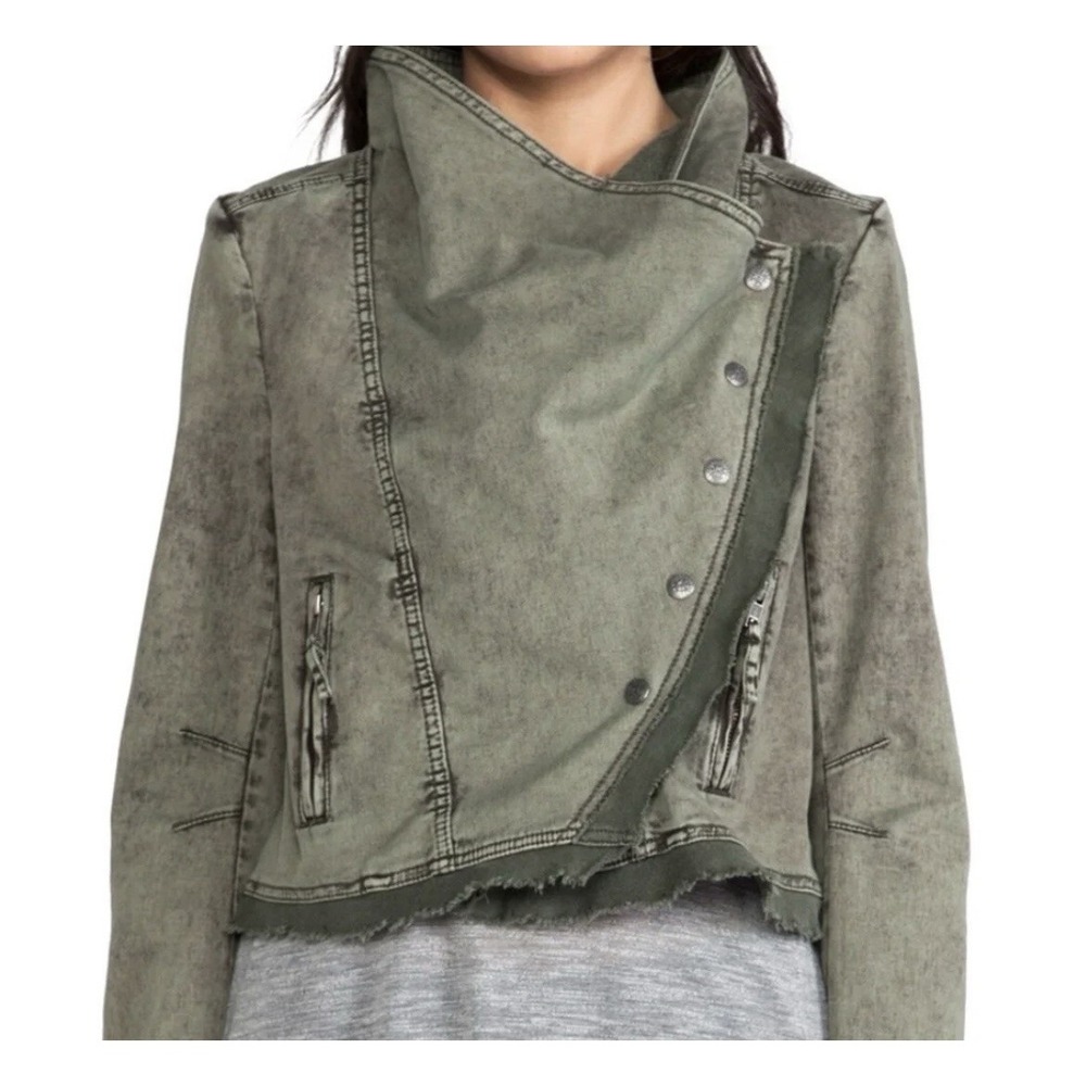 Free People Women's Collapsing Twill Asymmetrical Utility Military Jacket Medium